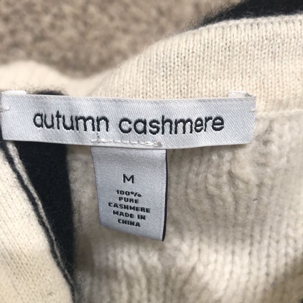 Autumn Cashmere Hooded Sweater Size Medium Black Cream Ecru Cable Knit - Picture 6 of 9